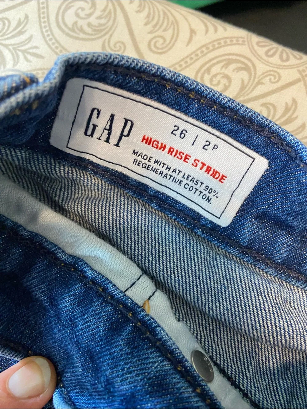 GAP High Rise Stride 2P Petite Wide Leg High Waist Rise Jeans Med-Dark Wash